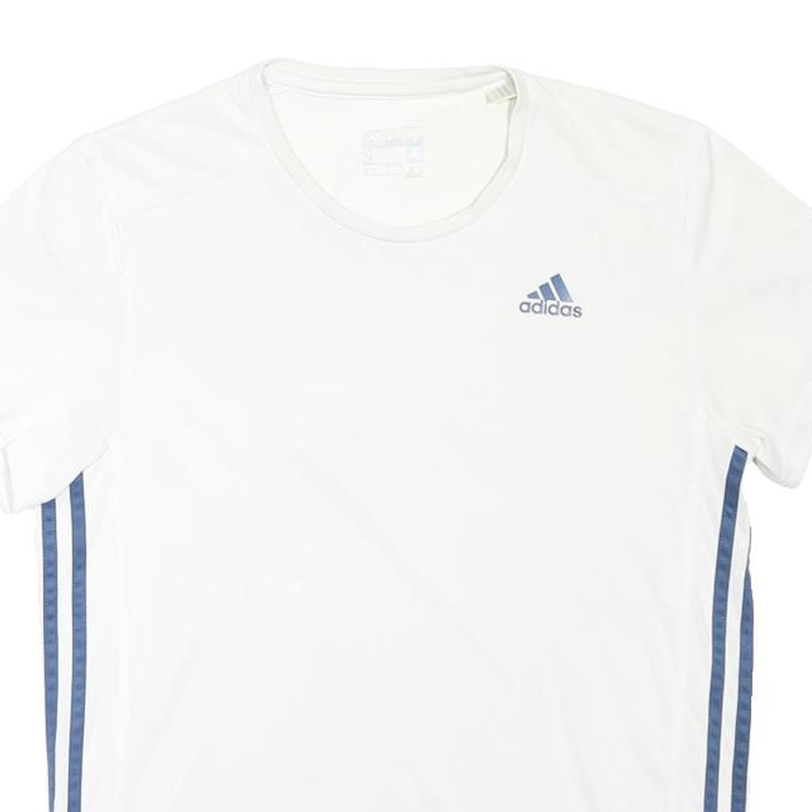 ADIDAS Mens White & Navy Blue Graphic T-Shirt S Short Sleeve Crew Neck