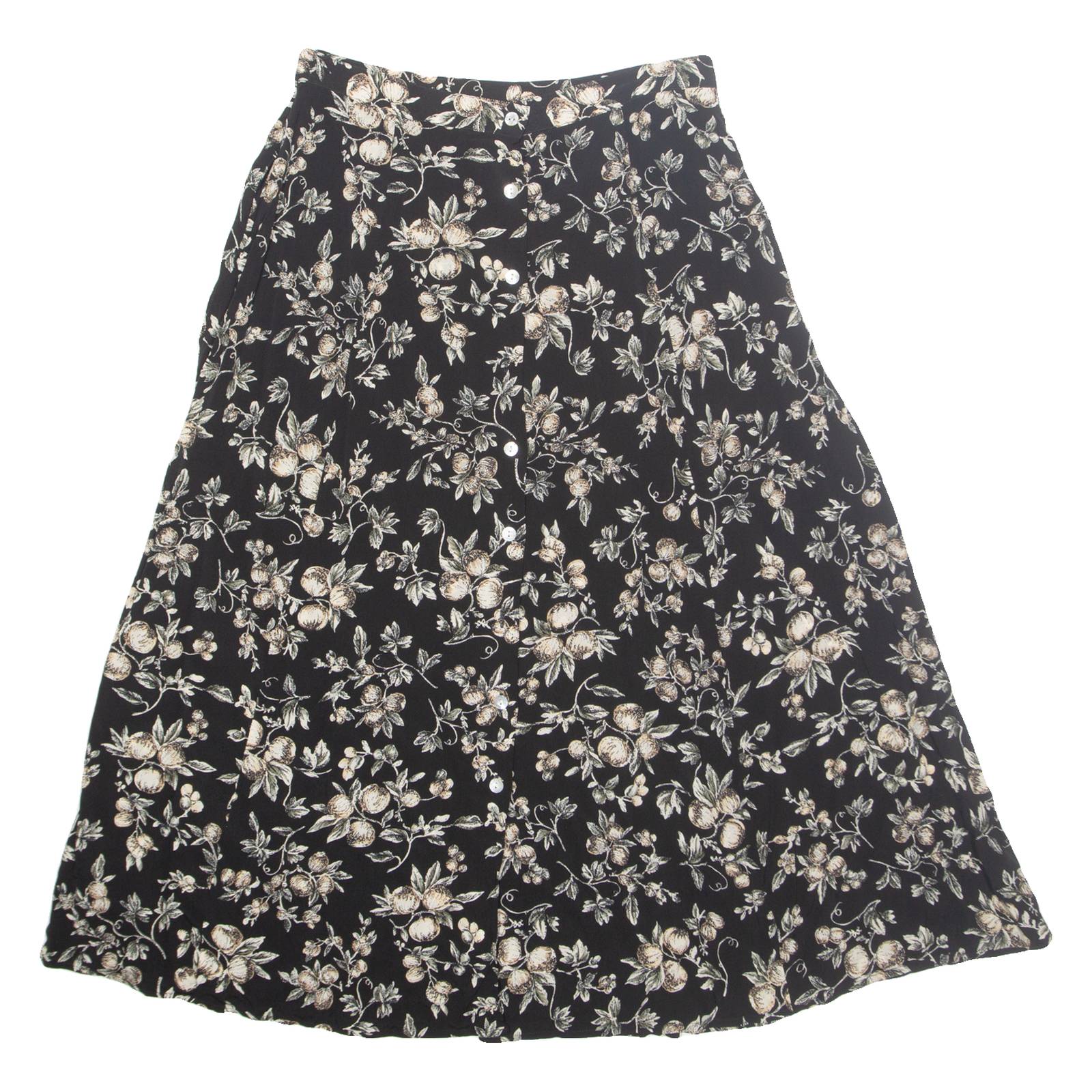 TALBOTS Buttoned Womens Flare Skirt Black Long Floral UK 12