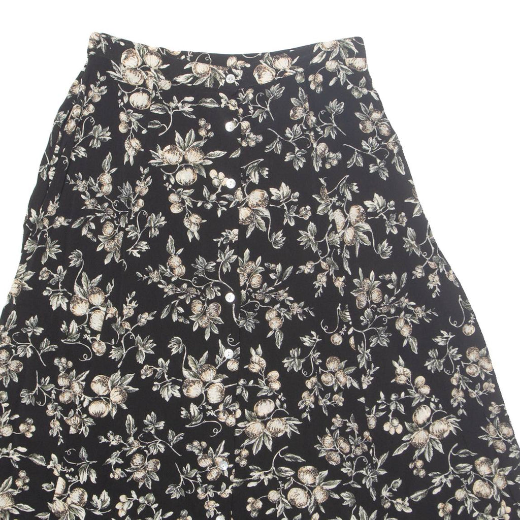 TALBOTS Buttoned Womens Flare Skirt Black Long Floral UK 12