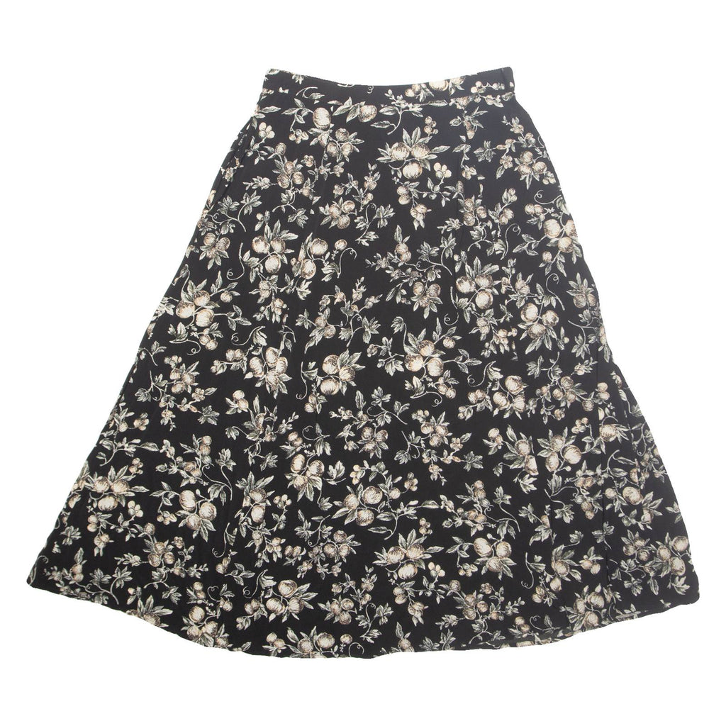 TALBOTS Buttoned Womens Flare Skirt Black Long Floral UK 12