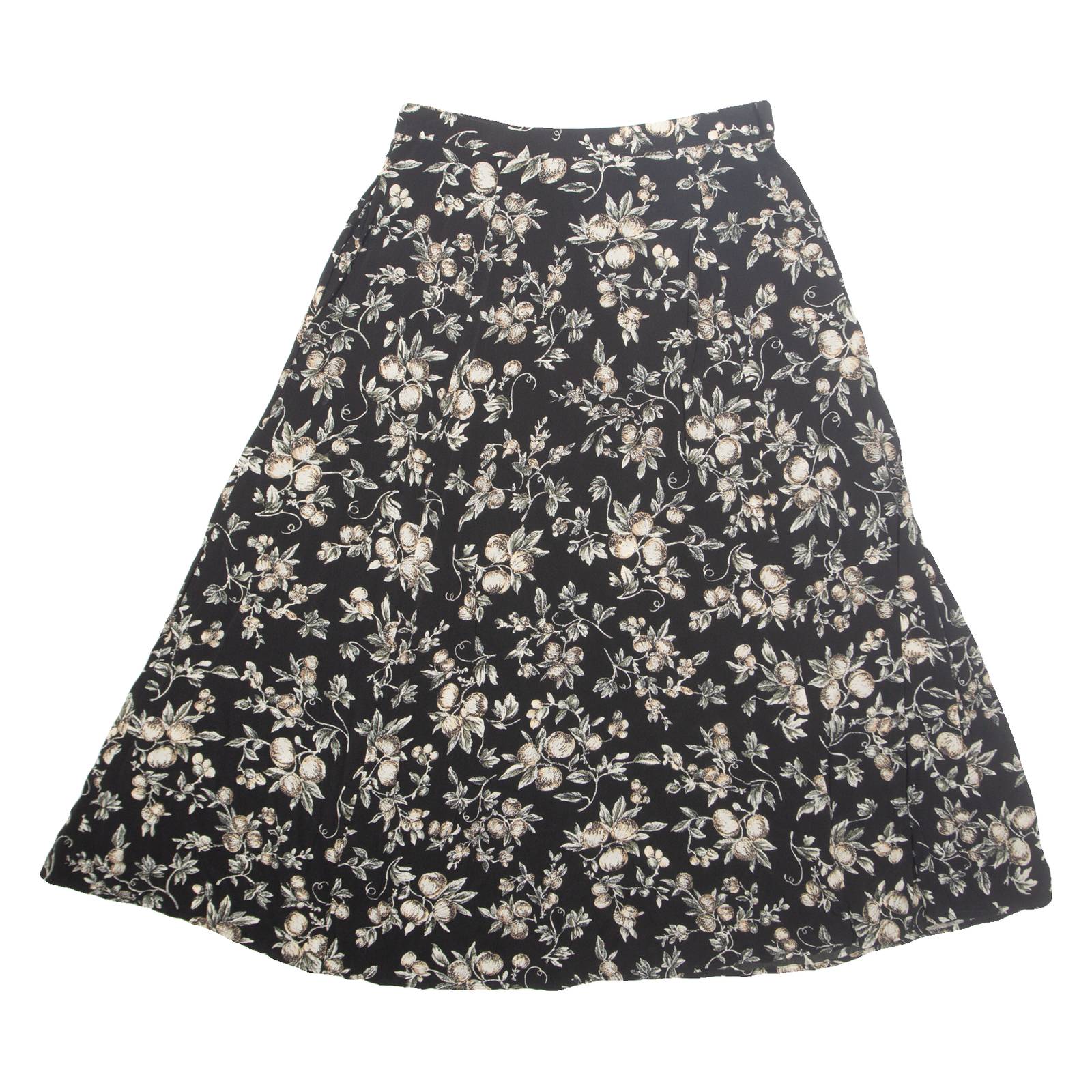 TALBOTS Buttoned Womens Flare Skirt Black Long Floral UK 12