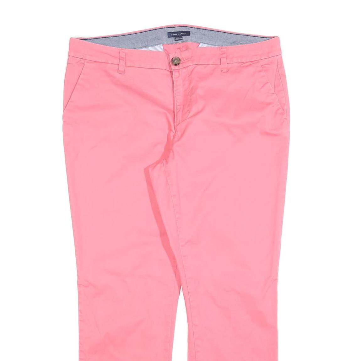 TOMMY HILFIGER Womens Cotton Blend Pink Slim Straight Trousers W34 L28 Stylish