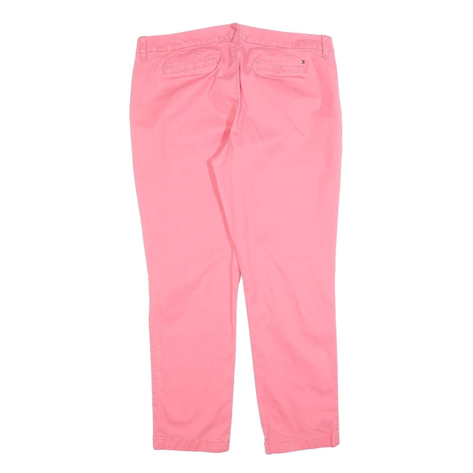 TOMMY HILFIGER Womens Cotton Blend Pink Slim Straight Trousers W34 L28 Stylish