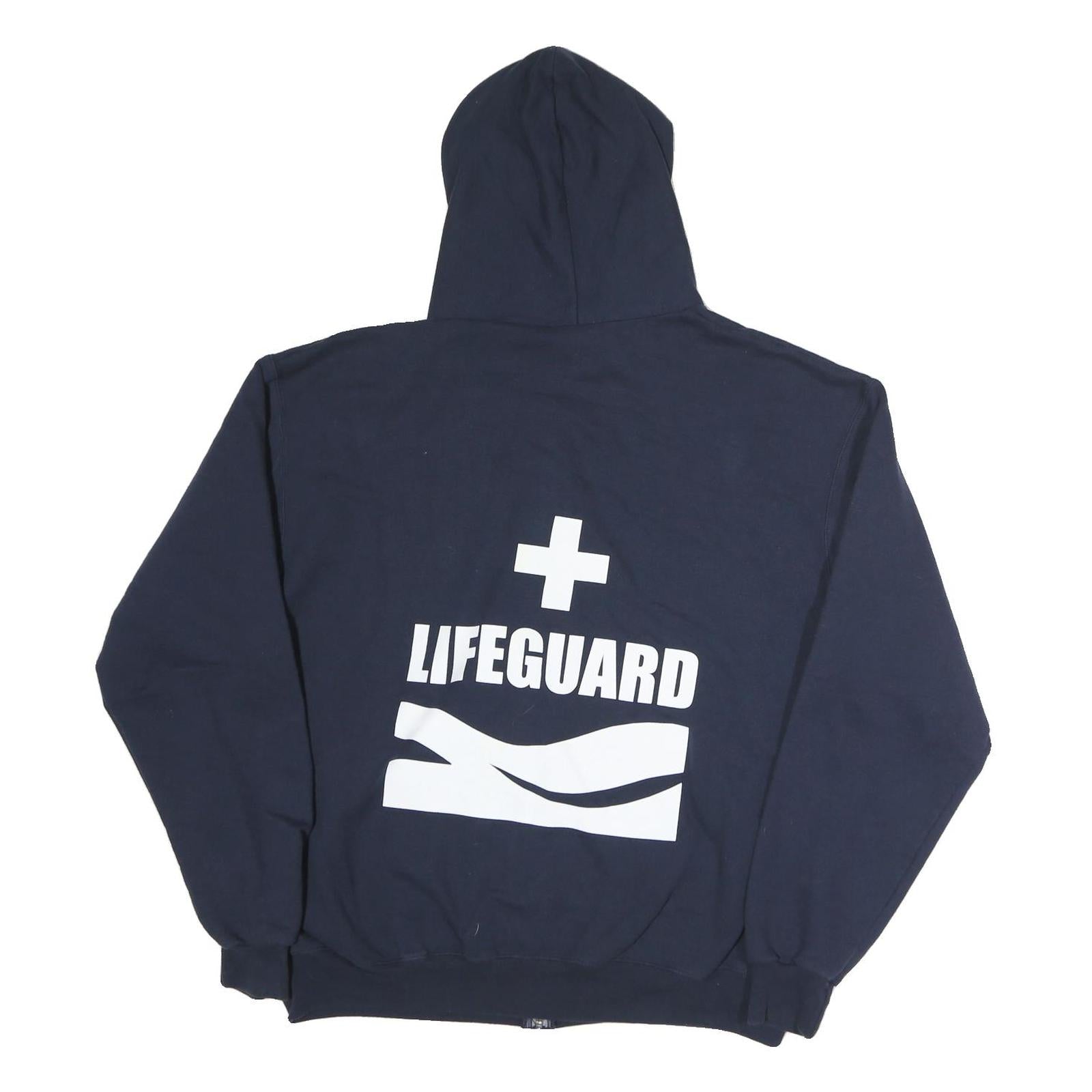 CHAMPION Mens Navy Hoodie L Lifeguard Zip Sweatshirt Cotton
