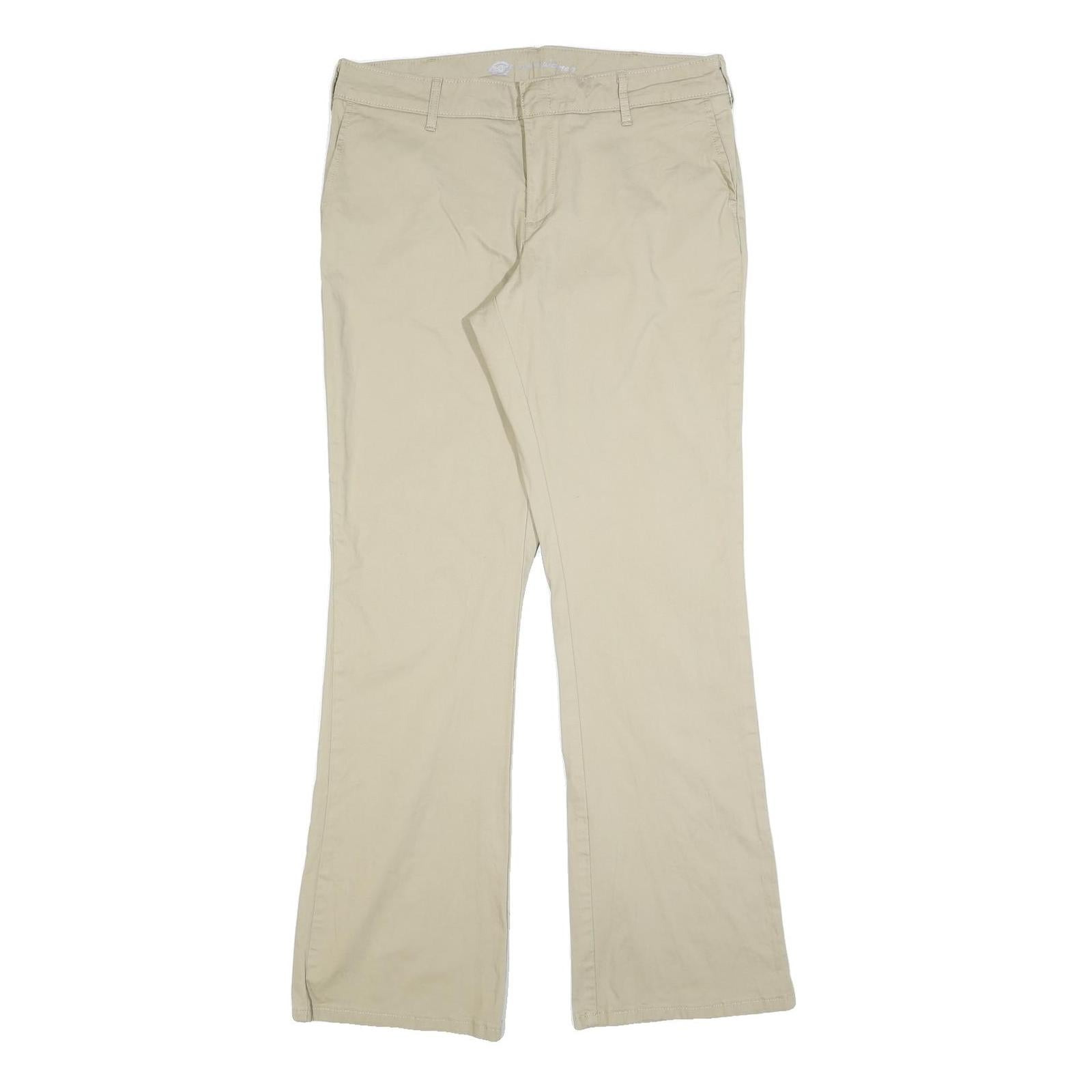 DICKIES Womens Cotton Blend Slim Beige Trousers W34 L32 Zip Closure