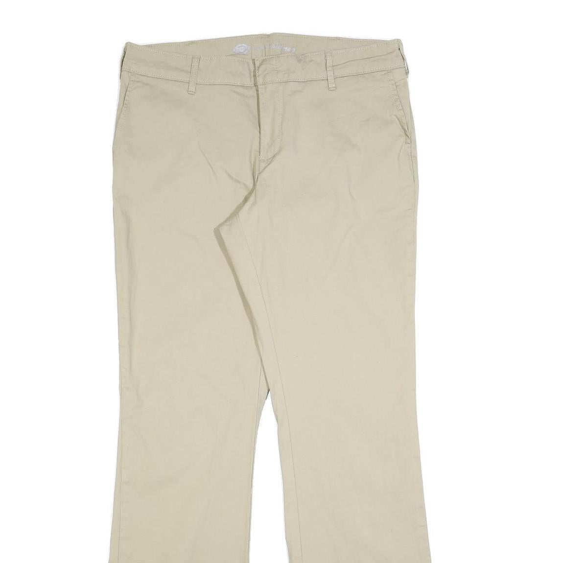 DICKIES Womens Cotton Blend Slim Beige Trousers W34 L32 Zip Closure