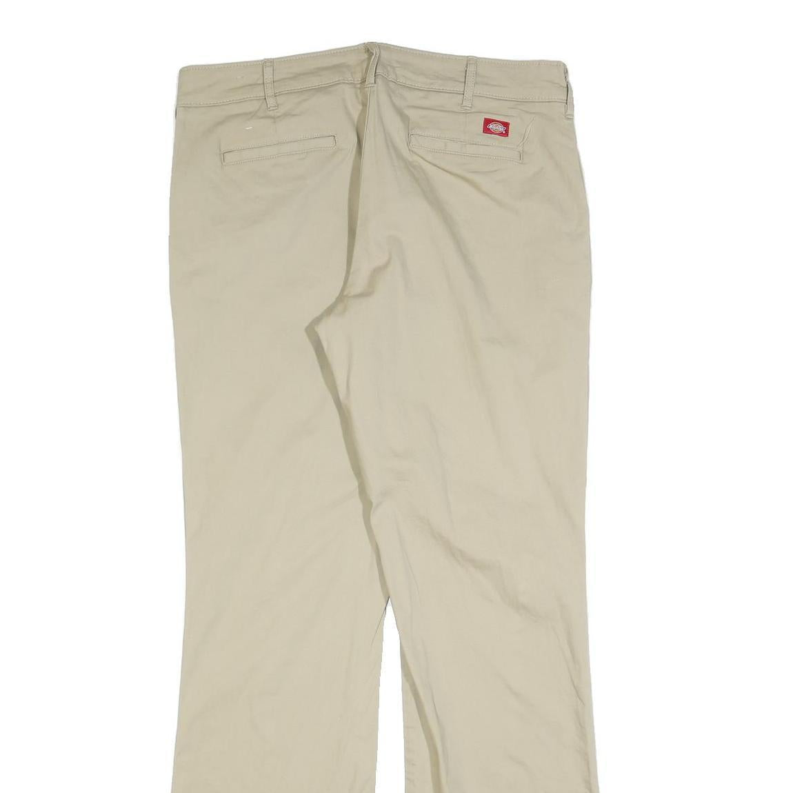DICKIES Womens Cotton Blend Slim Beige Trousers W34 L32 Zip Closure
