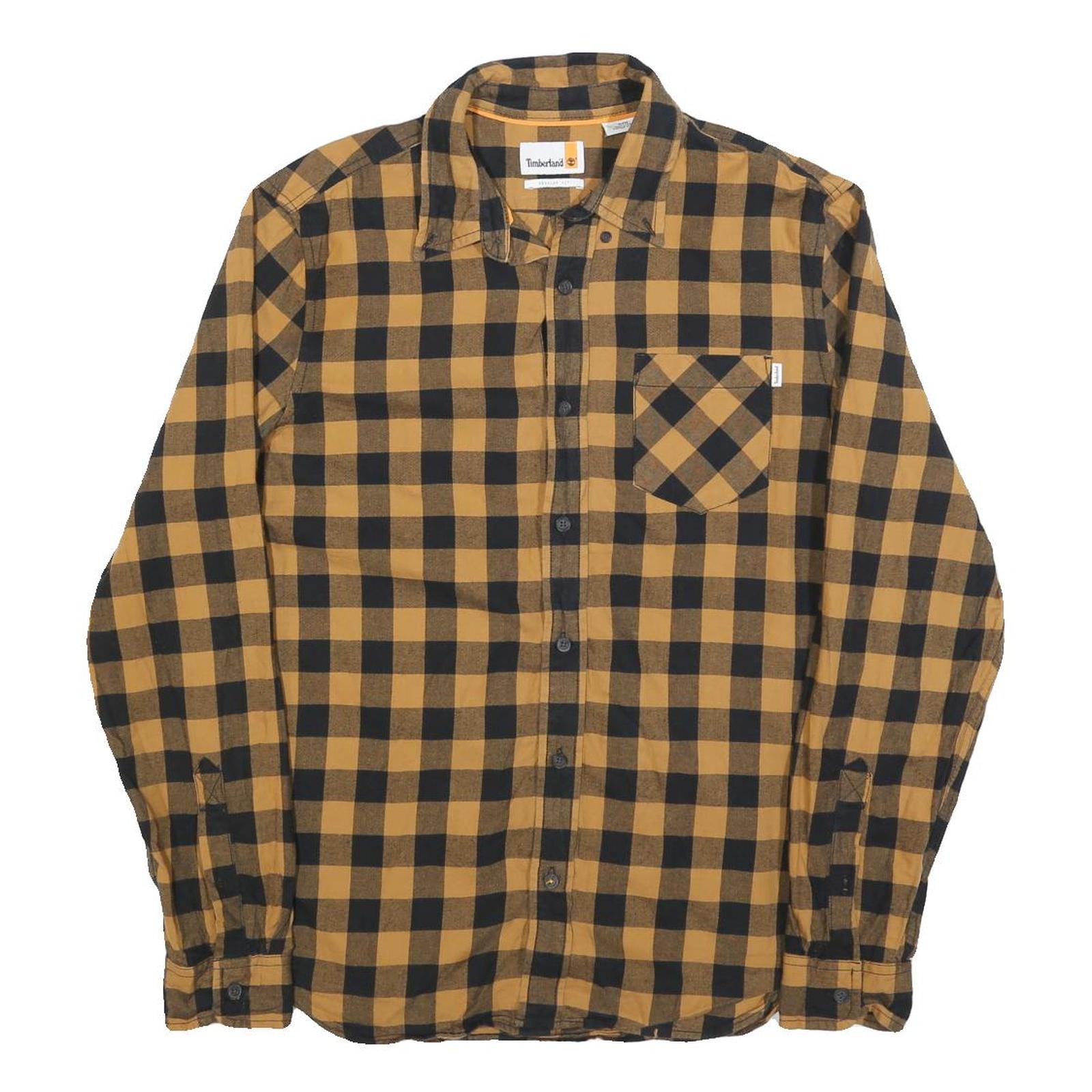 TIMBERLAND Mens Black & Brown Check Shirt M Cotton Blend Casual Classic Style