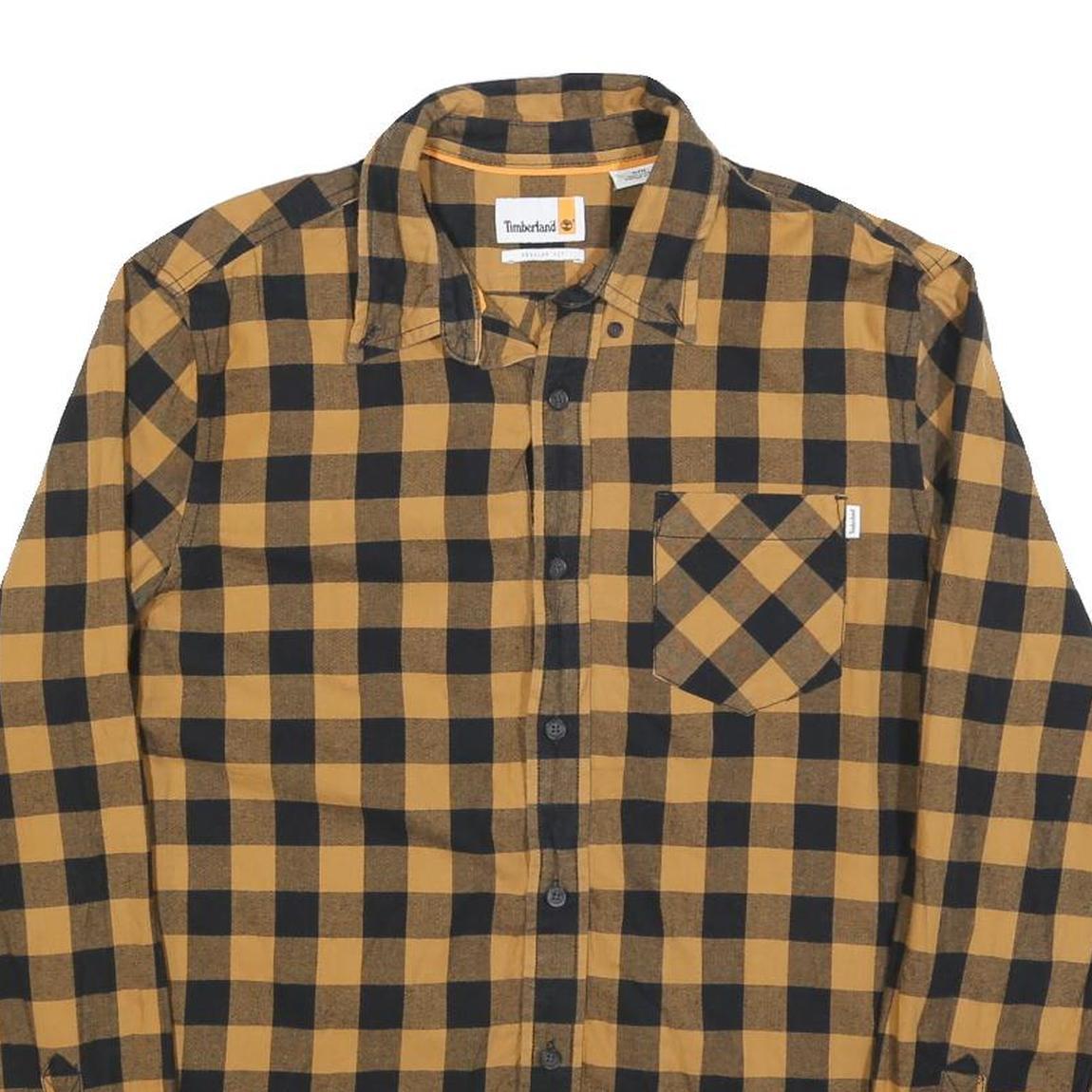 TIMBERLAND Mens Black & Brown Check Shirt M Cotton Blend Casual Classic Style