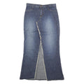 SCOTT Womens Blue Denim Midi Cotton Skirt S Frayed Front Split Casual