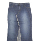 SCOTT Womens Blue Denim Midi Cotton Skirt S Frayed Front Split Casual