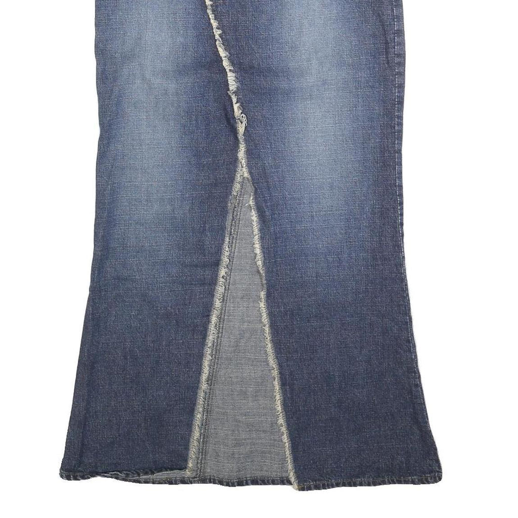 SCOTT Womens Blue Denim Midi Cotton Skirt S Frayed Front Split Casual