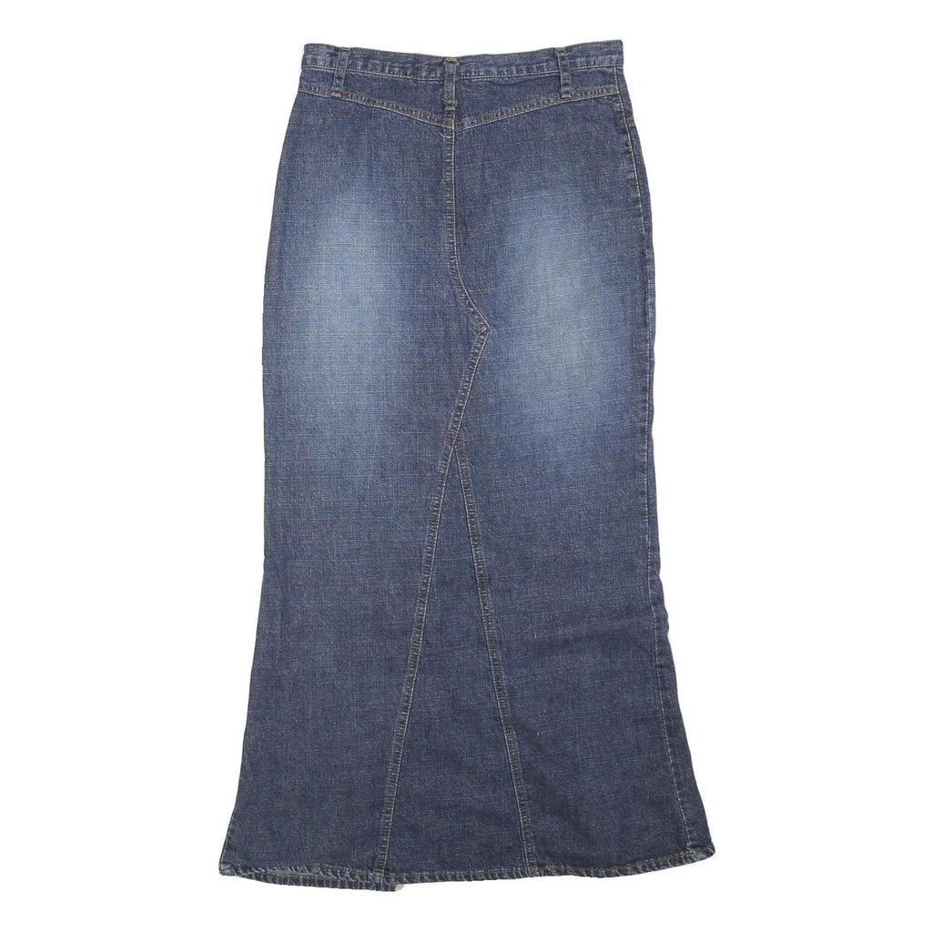 SCOTT Womens Blue Denim Midi Cotton Skirt S Frayed Front Split Casual