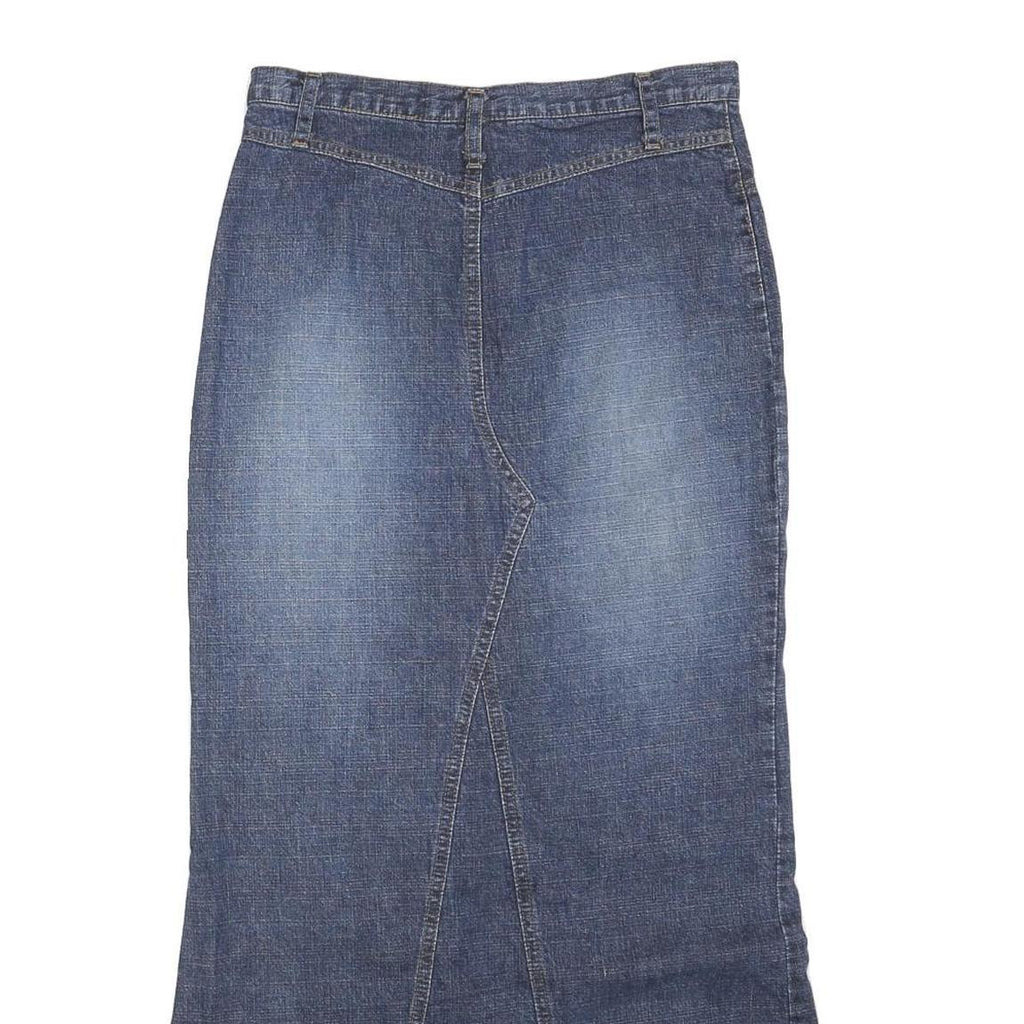 SCOTT Womens Blue Denim Midi Cotton Skirt S Frayed Front Split Casual