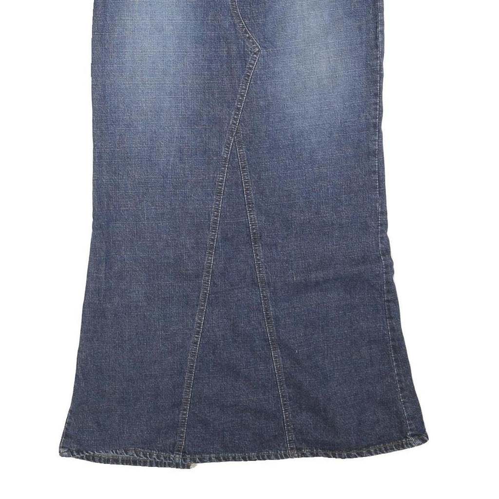 SCOTT Womens Blue Denim Midi Cotton Skirt S Frayed Front Split Casual