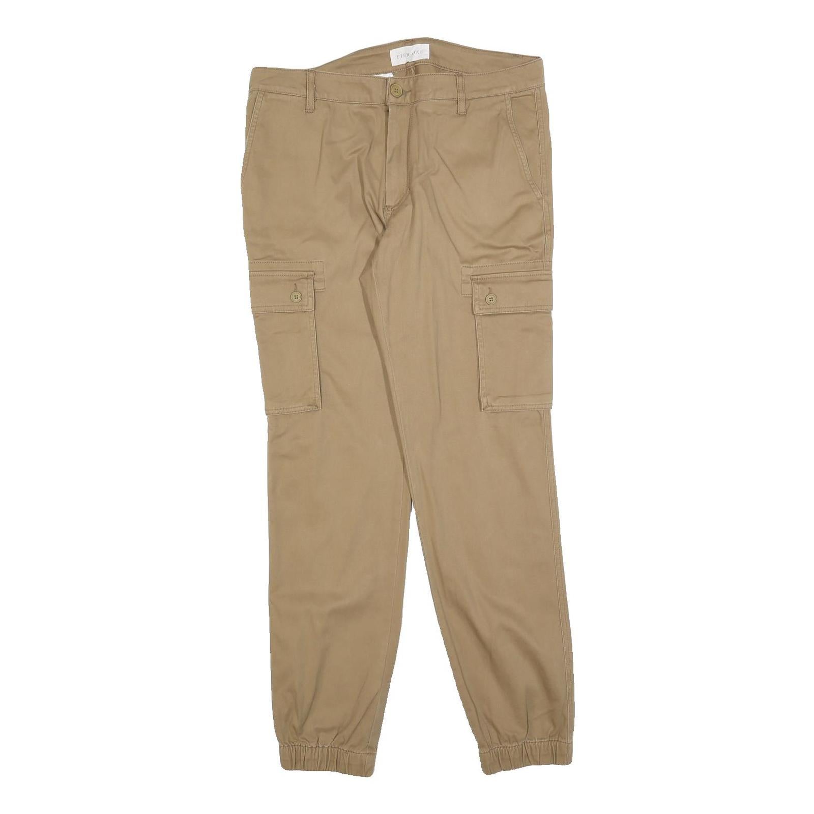 PIER ONE Mens Slim Beige Cargo Jogger Trousers W34 L32 Casual Utility Zip