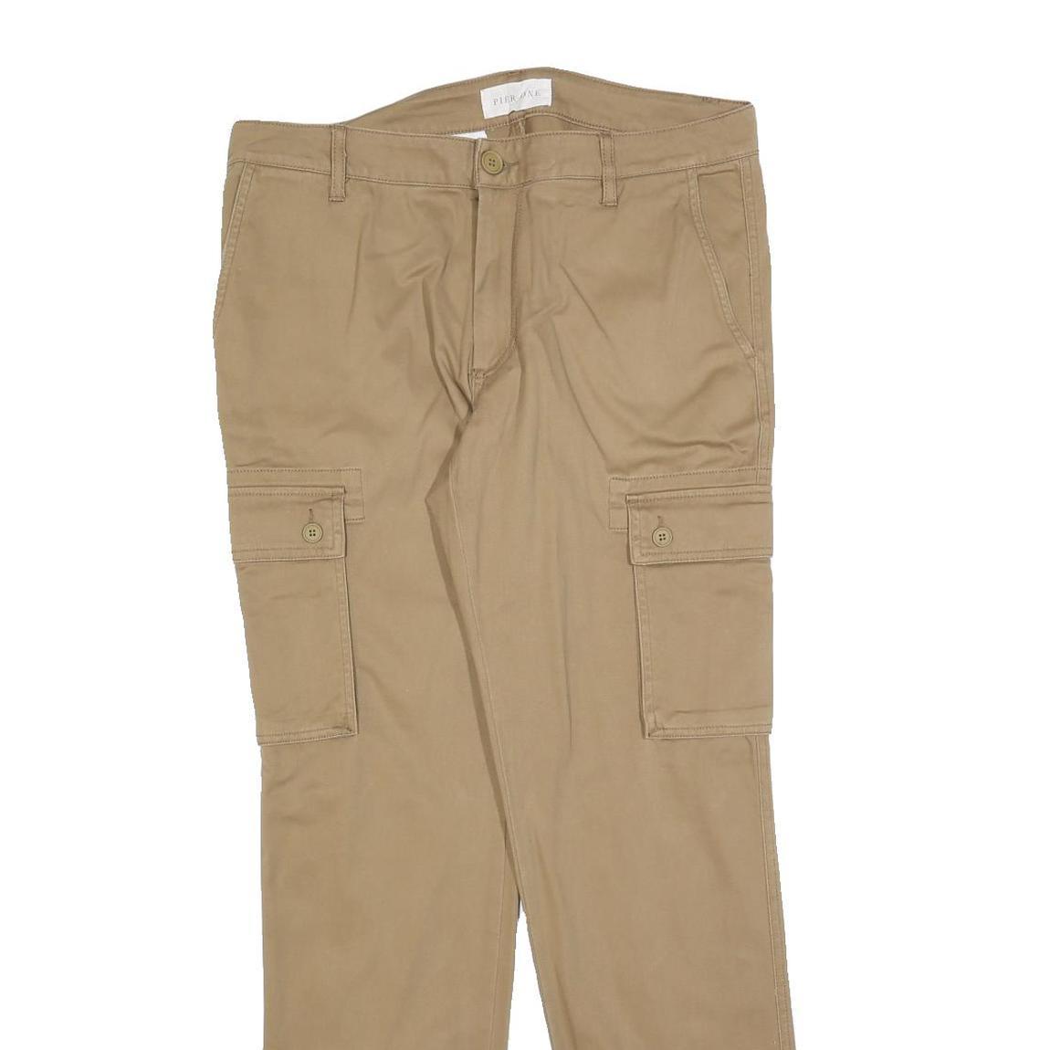 PIER ONE Mens Slim Beige Cargo Jogger Trousers W34 L32 Casual Utility Zip