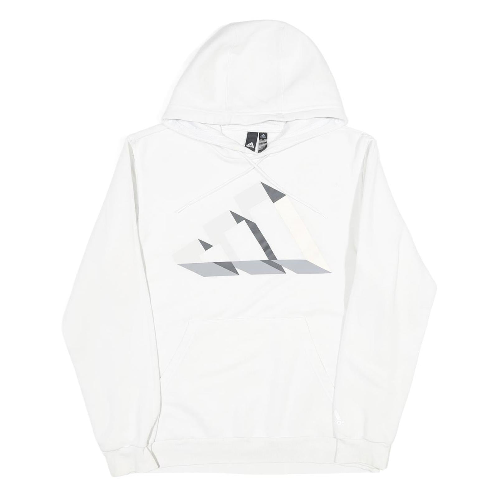 ADIDAS Mens White Pullover Hoodie S Geometric Print Sports Casual