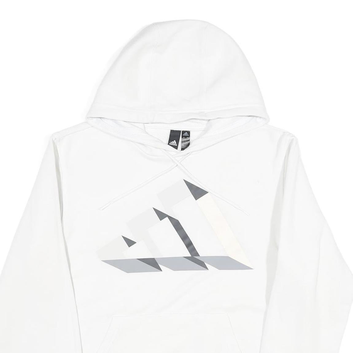 ADIDAS Mens White Pullover Hoodie S Geometric Print Sports Casual