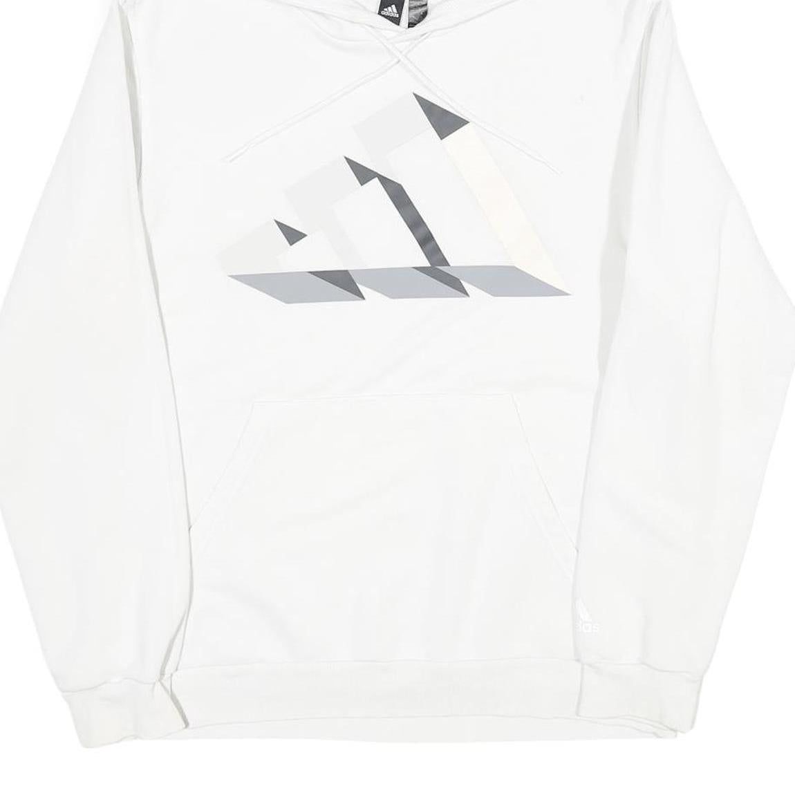 ADIDAS Mens White Pullover Hoodie S Geometric Print Sports Casual