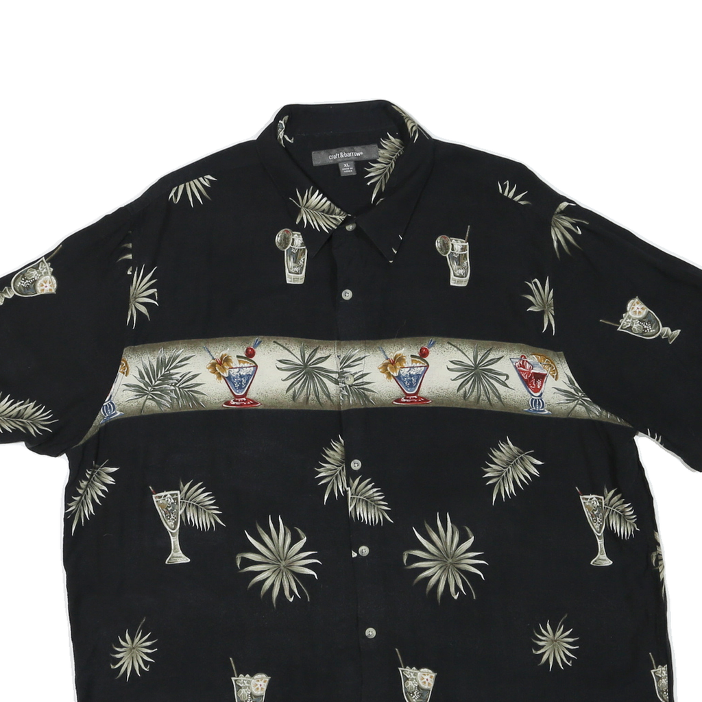 CROFT & BARROW Mens Black Cocktail Print Shirt XL Short Sleeve Casual Summer