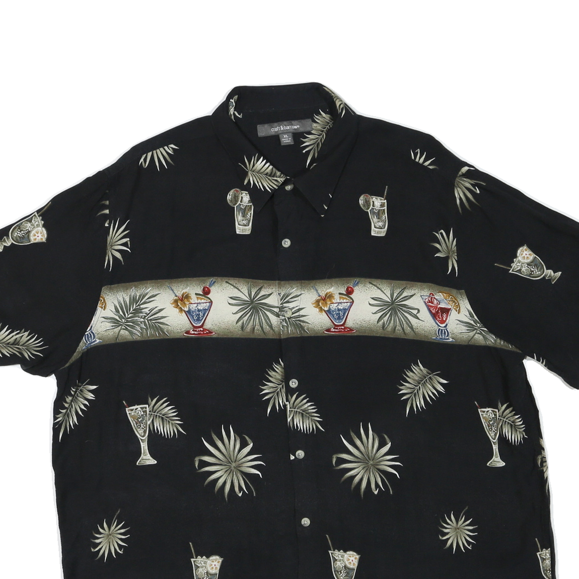CROFT & BARROW Mens Black Cocktail Print Shirt XL Short Sleeve Casual Summer