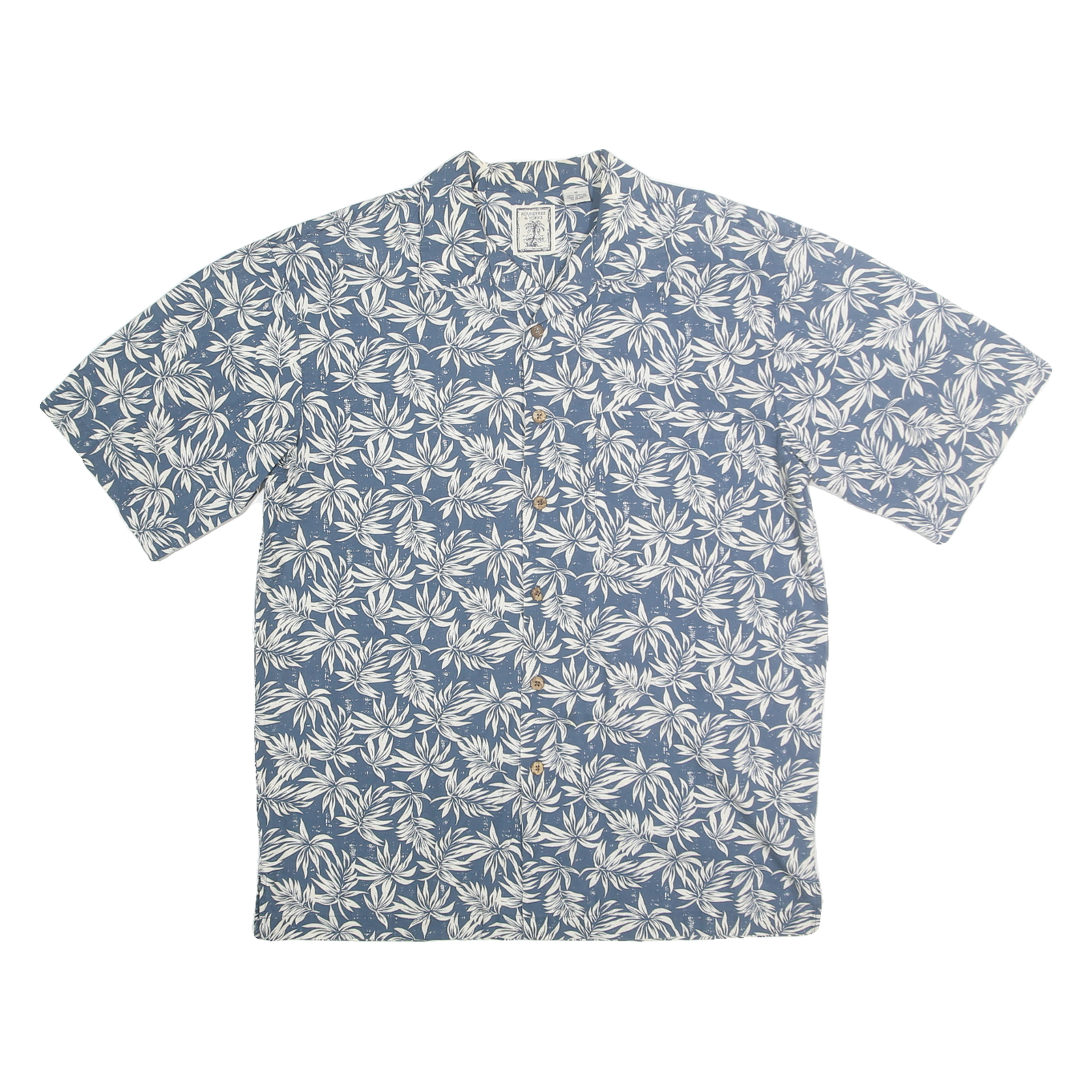 ROUNDTREE & YORKE Mens Blue & White Leaf Print Cotton Shirt M Casual Summer