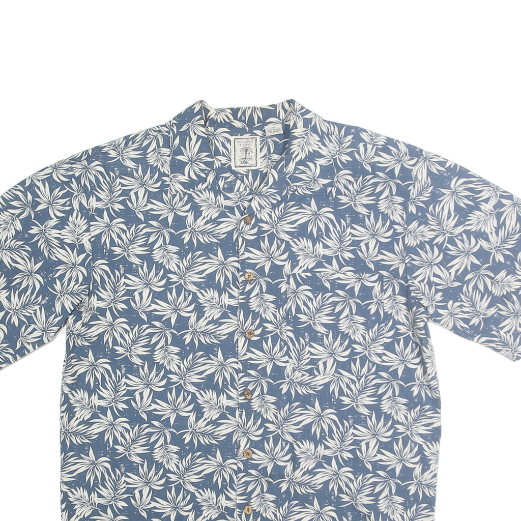 ROUNDTREE & YORKE Mens Blue & White Leaf Print Cotton Shirt M Casual Summer