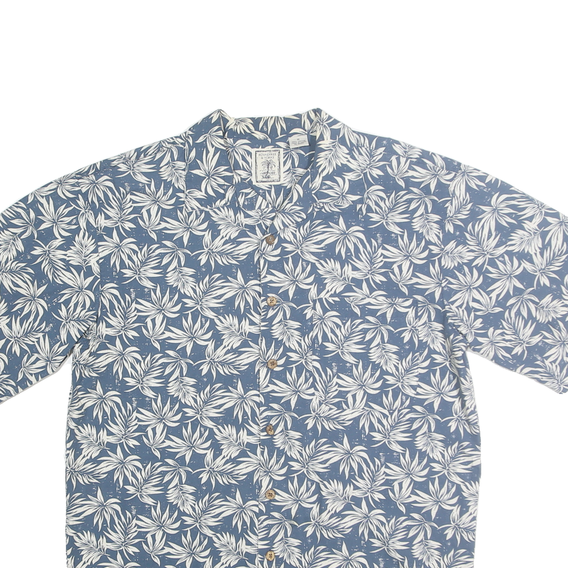 ROUNDTREE & YORKE Mens Blue & White Leaf Print Cotton Shirt M Casual Summer