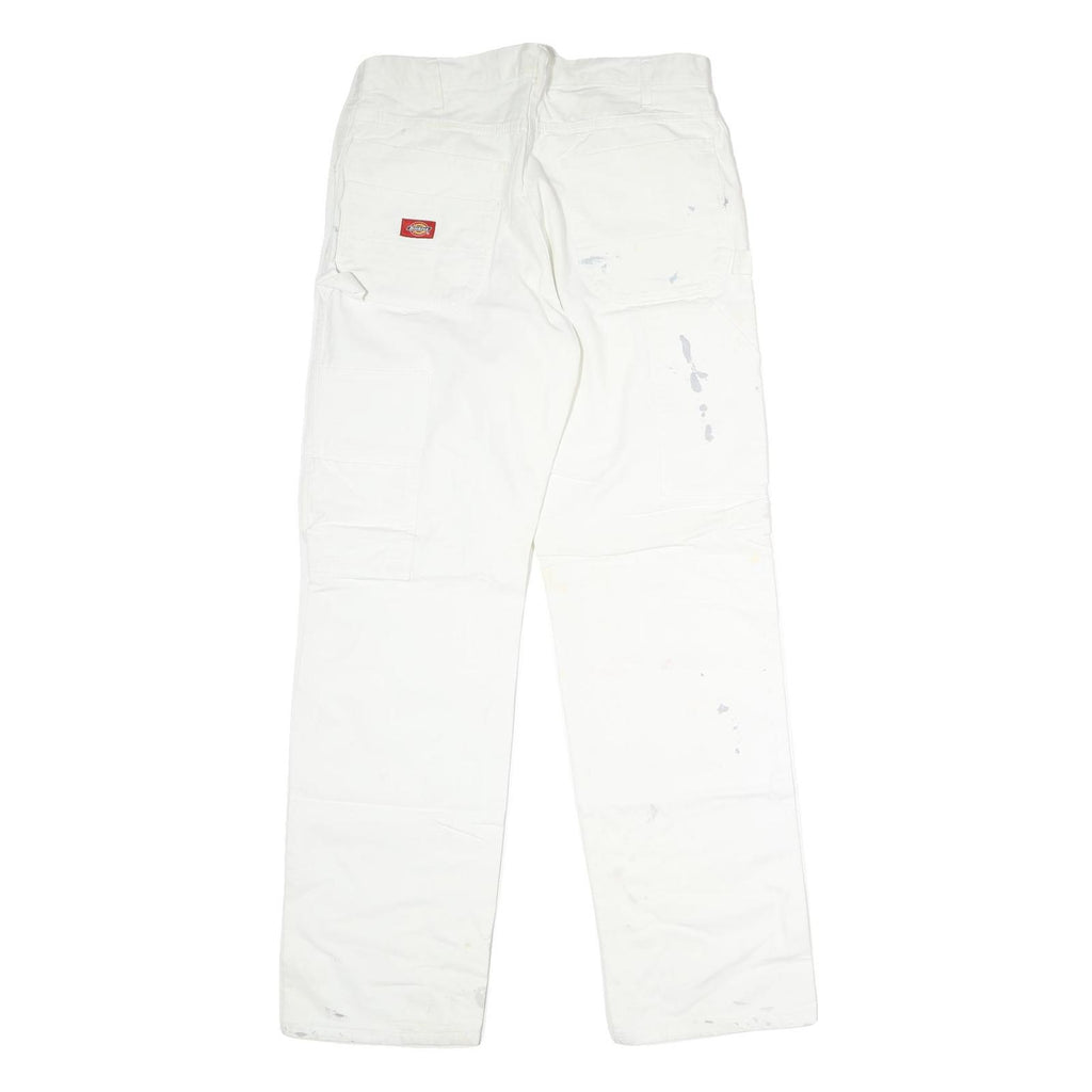 DICKIES Mens Cotton White Relaxed Straight Trousers W32 L30 Workwear Utility