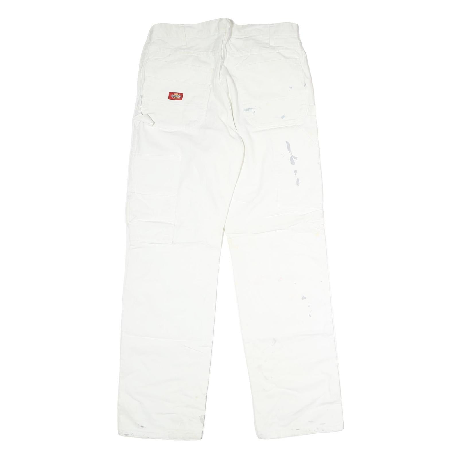 DICKIES Mens Cotton White Relaxed Straight Trousers W32 L30 Workwear Utility