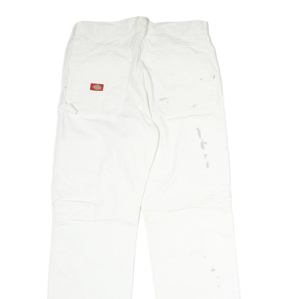 DICKIES Mens Cotton White Relaxed Straight Trousers W32 L30 Workwear Utility