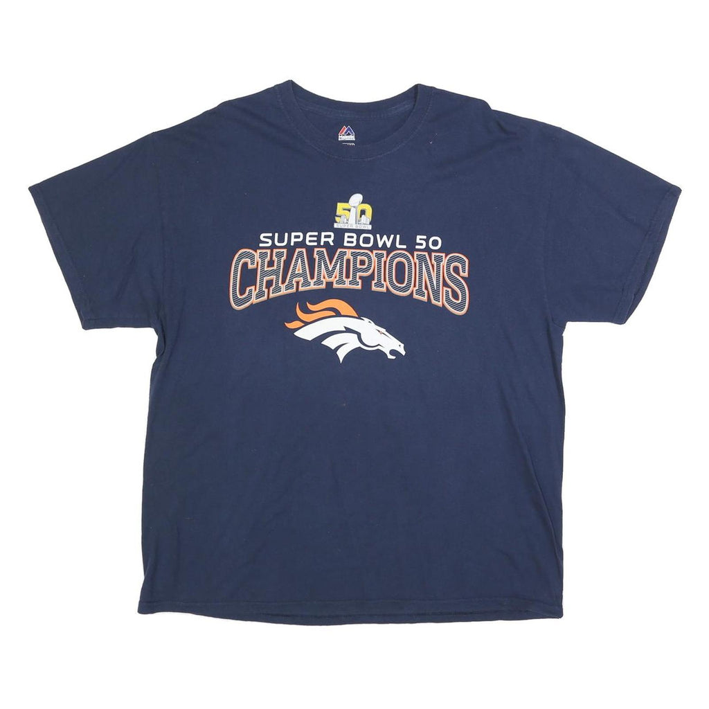 MAJESTIC Mens Navy Blue Super Bowl 50 Champions Graphic T-Shirt XL Short Sleeve