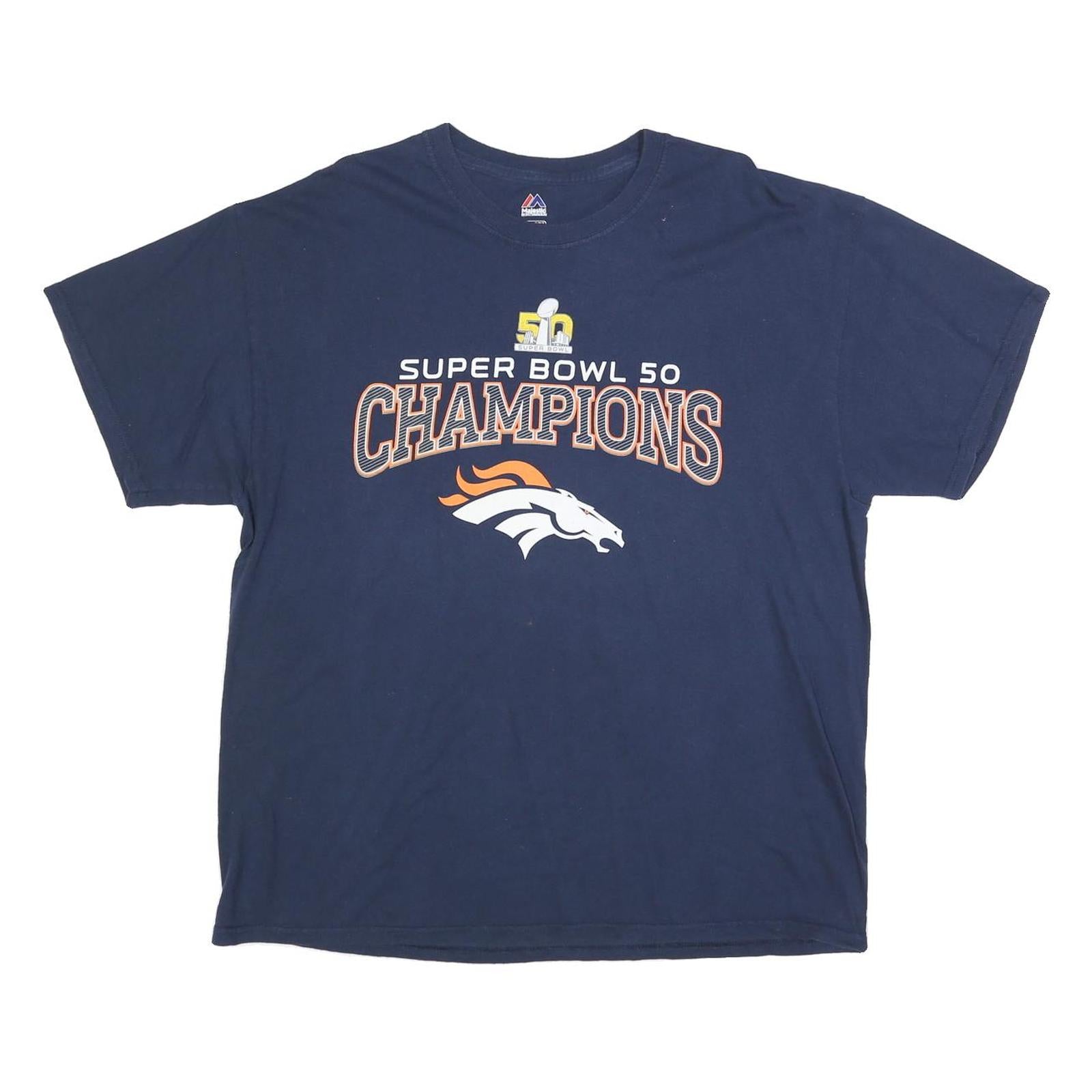 MAJESTIC Mens Navy Blue Super Bowl 50 Champions Graphic T-Shirt XL Short Sleeve