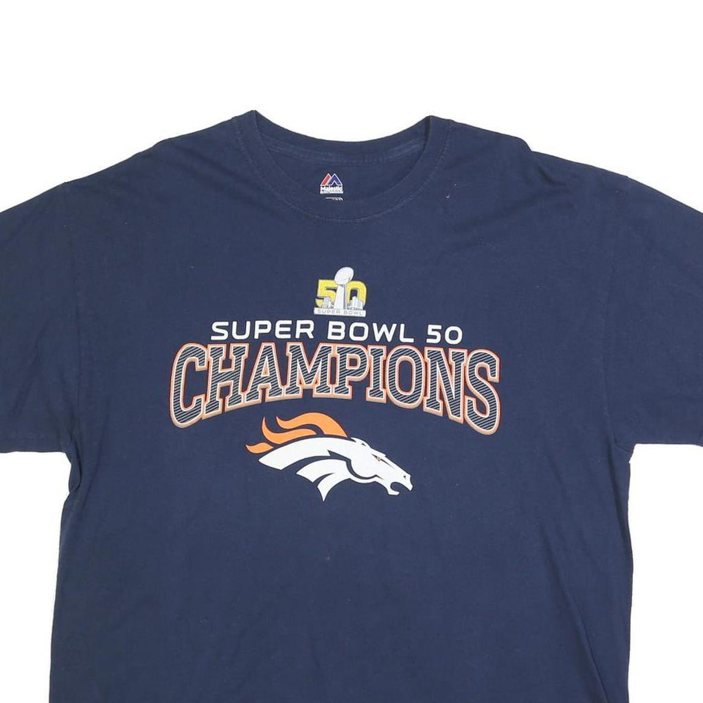 MAJESTIC Mens Navy Blue Super Bowl 50 Champions Graphic T-Shirt XL Short Sleeve