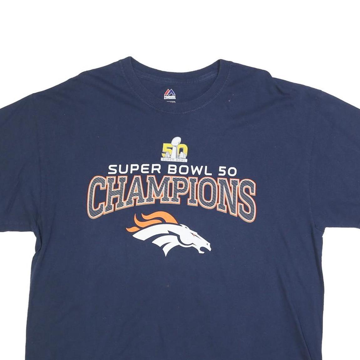 MAJESTIC Mens Navy Blue Super Bowl 50 Champions Graphic T-Shirt XL Short Sleeve