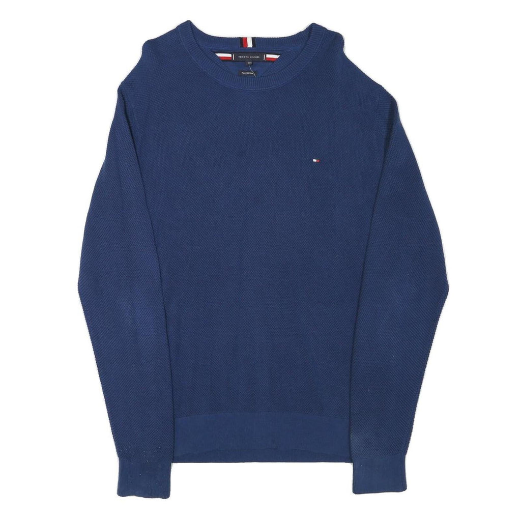 TOMMY HILFIGER Mens Blue Crew Neck Patterned Jumper Cotton Blend XL Pullover