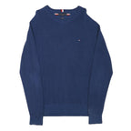 TOMMY HILFIGER Mens Blue Crew Neck Patterned Jumper Cotton Blend XL Pullover
