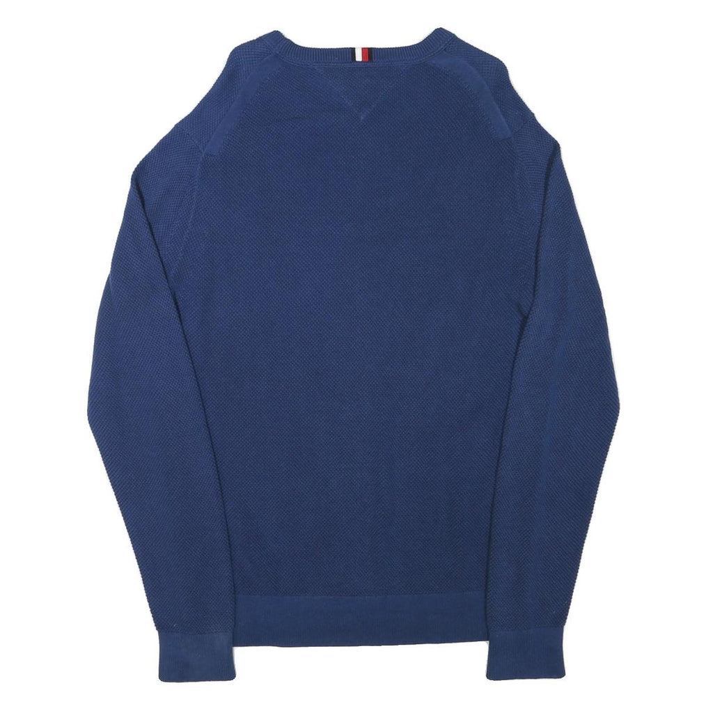 TOMMY HILFIGER Mens Blue Crew Neck Patterned Jumper Cotton Blend XL Pullover