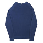 TOMMY HILFIGER Mens Blue Crew Neck Patterned Jumper Cotton Blend XL Pullover