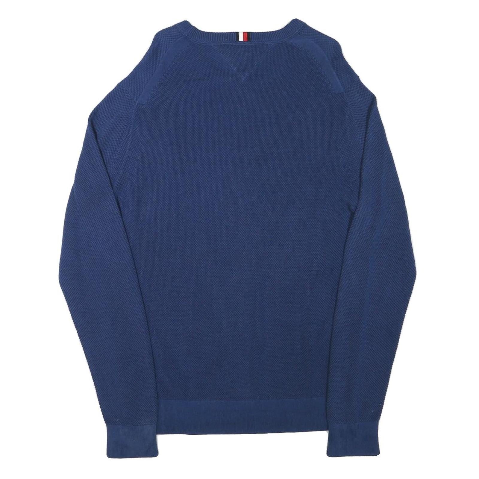 TOMMY HILFIGER Mens Blue Crew Neck Patterned Jumper Cotton Blend XL Pullover