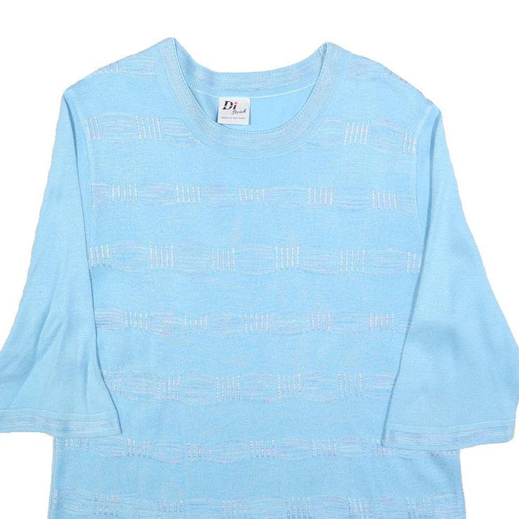 DI STRICK Womens Blue Patterned Cotton Blend Jumper Crew Neck Regular UK 12