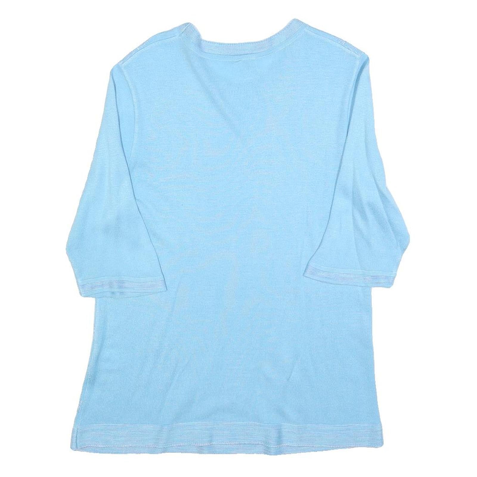 DI STRICK Womens Blue Patterned Cotton Blend Jumper Crew Neck Regular UK 12