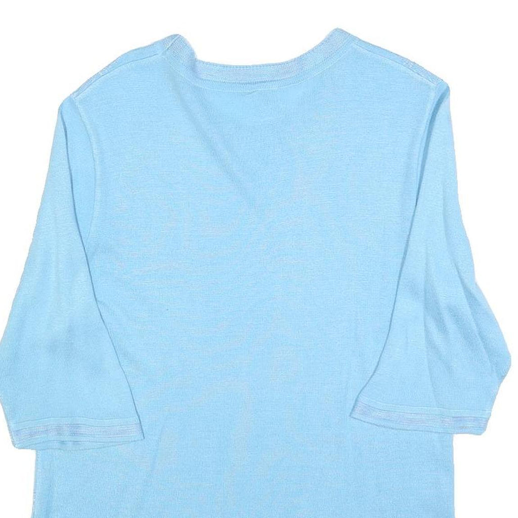 DI STRICK Womens Blue Patterned Cotton Blend Jumper Crew Neck Regular UK 12