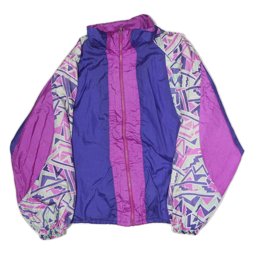 PRO SPIRIT Womens Purple & Lilac Geometric Print Nylon Zip Jacket L Lightweight