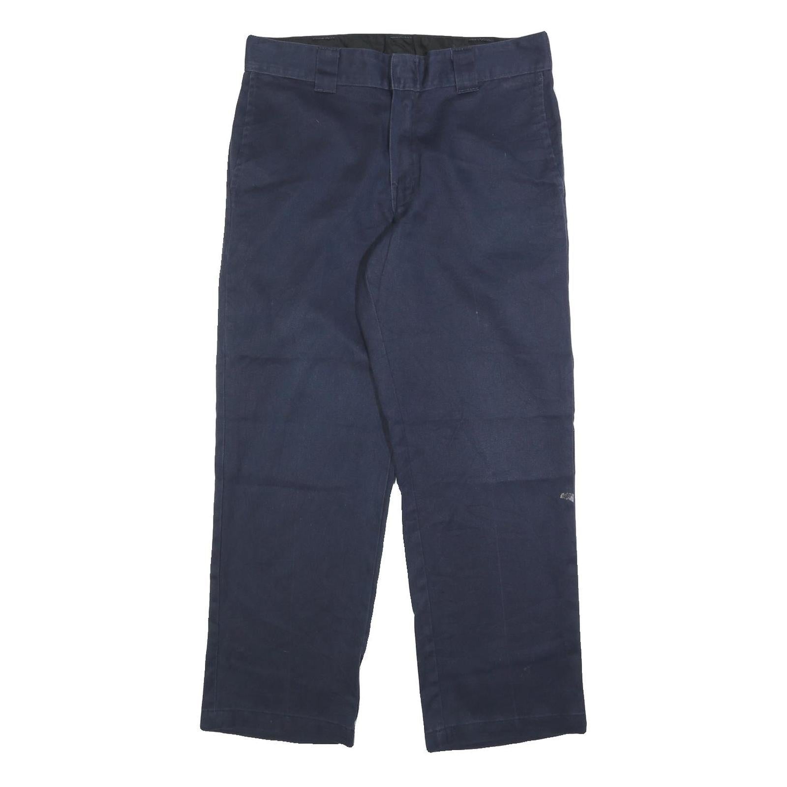 DICKIES Mens Cotton Blend Navy Regular Straight Leg Trousers W34 L30 Workwear