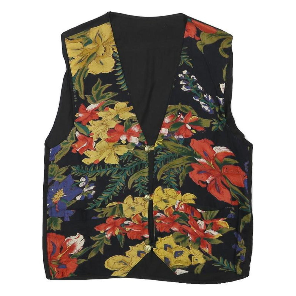 Womens Black Linen Blend Floral Button Jacket XXS Lightweight Relaxed Fit