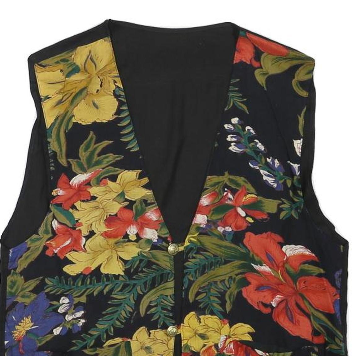 Womens Black Linen Blend Floral Button Jacket XXS Lightweight Relaxed Fit