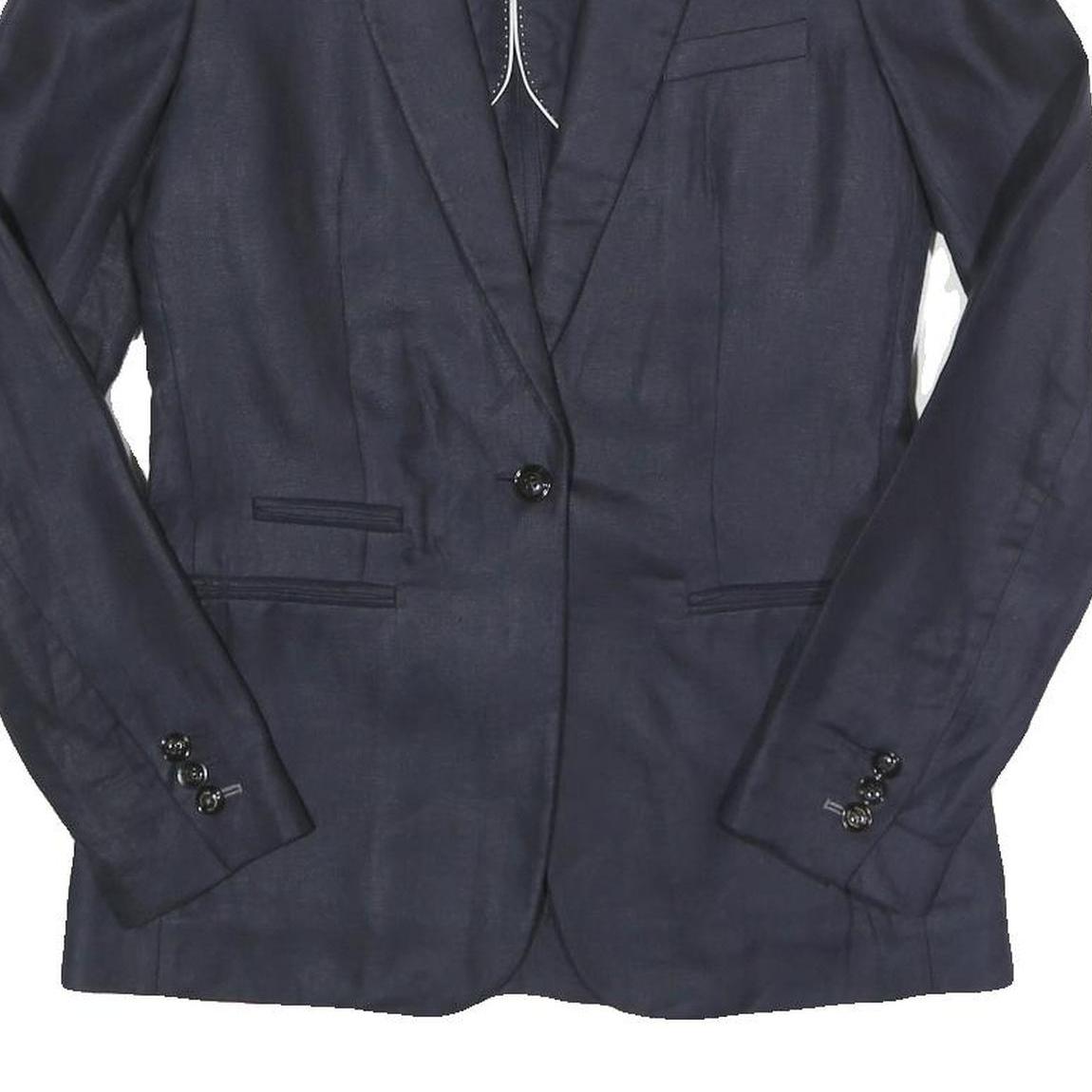 MASSIMO DUTTI Womens Navy Blue Blazer Jacket S Linen Blend Classic Tailored