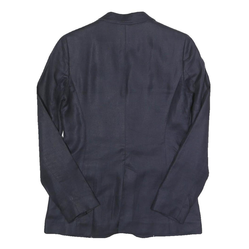 MASSIMO DUTTI Womens Navy Blue Blazer Jacket S Linen Blend Classic Tailored